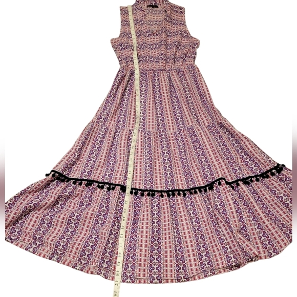 Magari Italy Fit Flare Skirt Sleeveless Dress Women's Small Pom Pom Geo Print - Picture 5 of 9